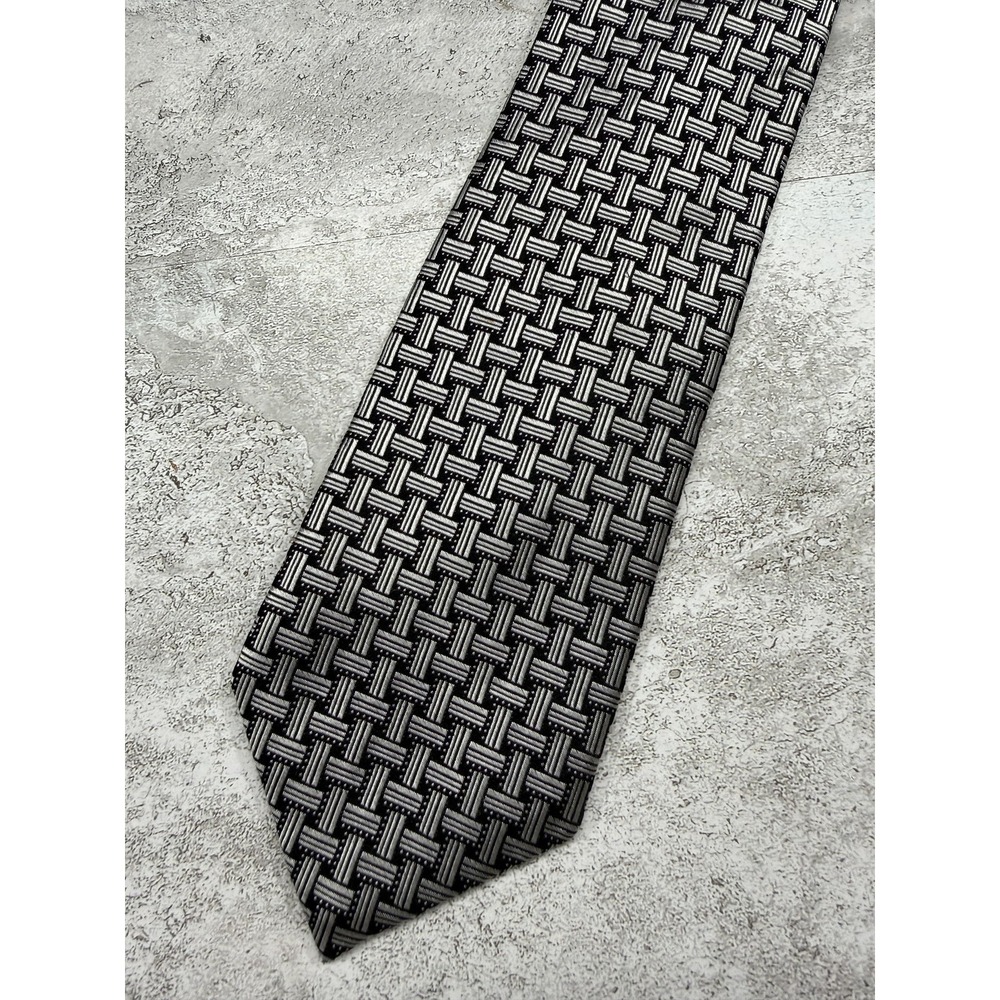 IKE BEHAR 100%‎ Silk Tie Mens One Size Black Geometric Jacquard Pointed Necktie